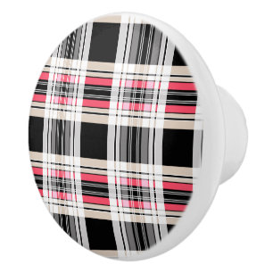 Red black white plaid ceramic knob