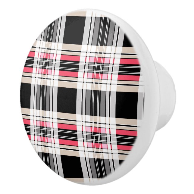 Red black white plaid ceramic knob (Right)