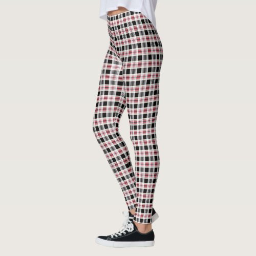 Red black white plaid leggings