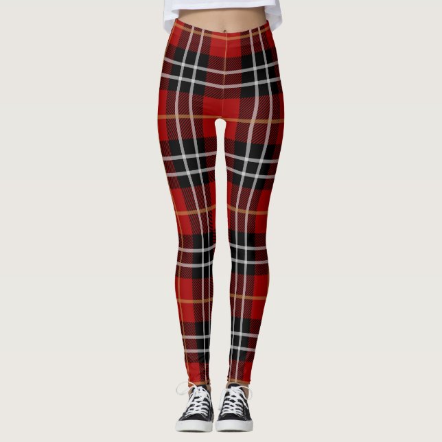 Red, Black & White Plaid Leggings (Front)