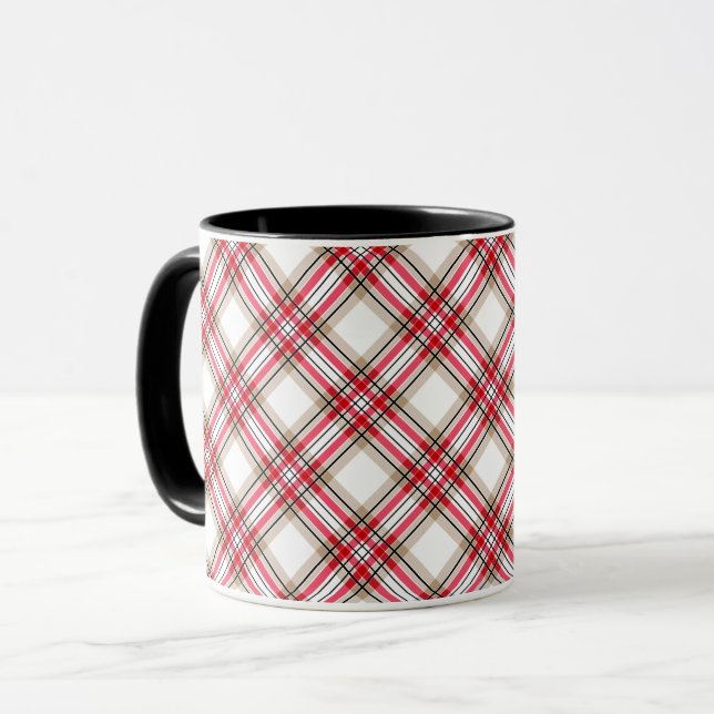 Red black white plaid mug (Front Left)