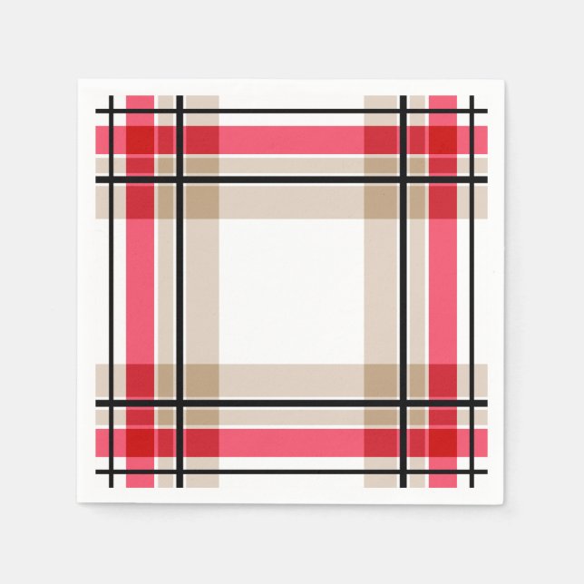 Red black white plaid paper napkins (Front)