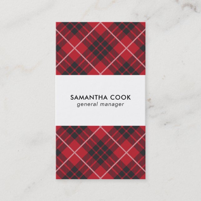Red Black & White Plaid Pattern Business Card (Front)