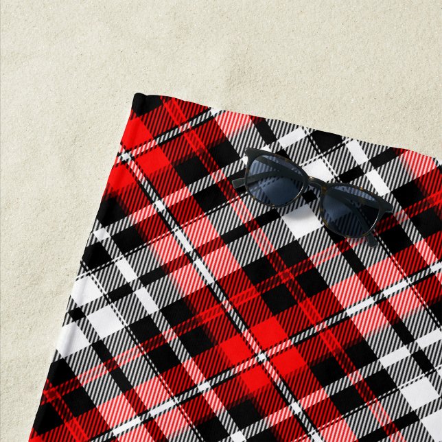 Red Black White Plaid Tartan Pattern Design  Beach Towel (Creator Uploaded)