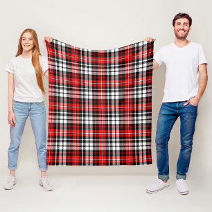 Red Black White Plaid Tartan Pattern Design  Fleece Blanket