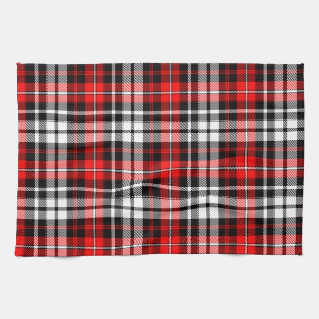 Red Black White Plaid Tartan Pattern Design  Kitchen Towel (Horizontal)