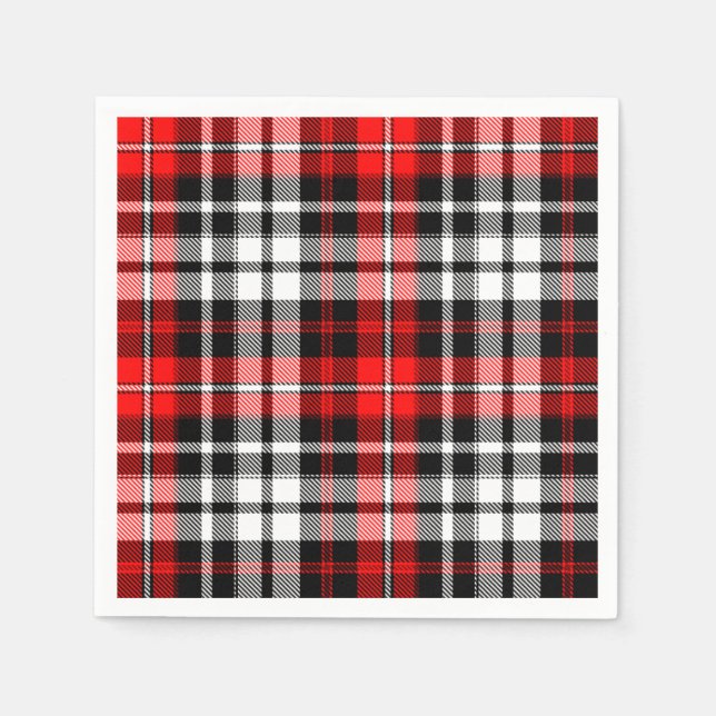 Red Black White Plaid Tartan Pattern Design  Napkins (Front)