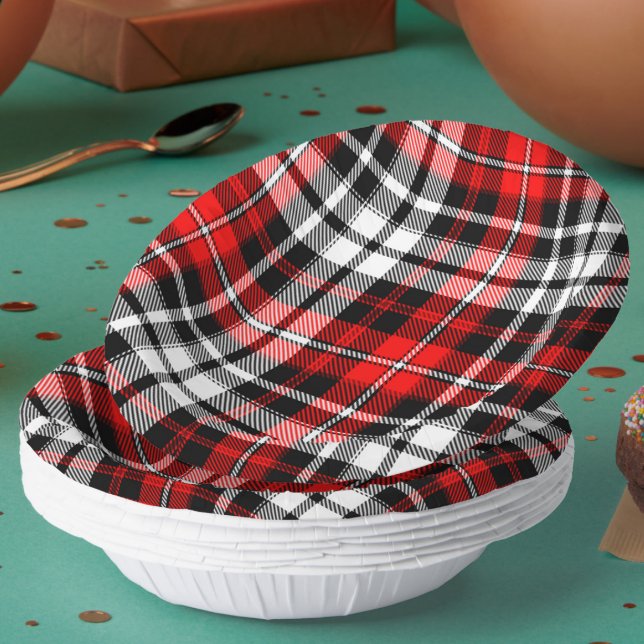 Red Black White Plaid Tartan Pattern Design  Paper Bowls (Creator Uploaded)