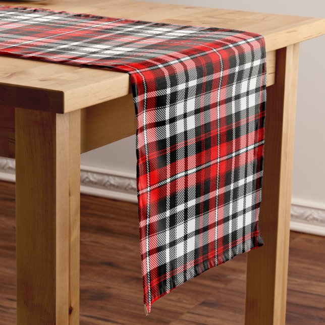 Red Black White Plaid Tartan Pattern Design  Short Table Runner (Creator Uploaded)