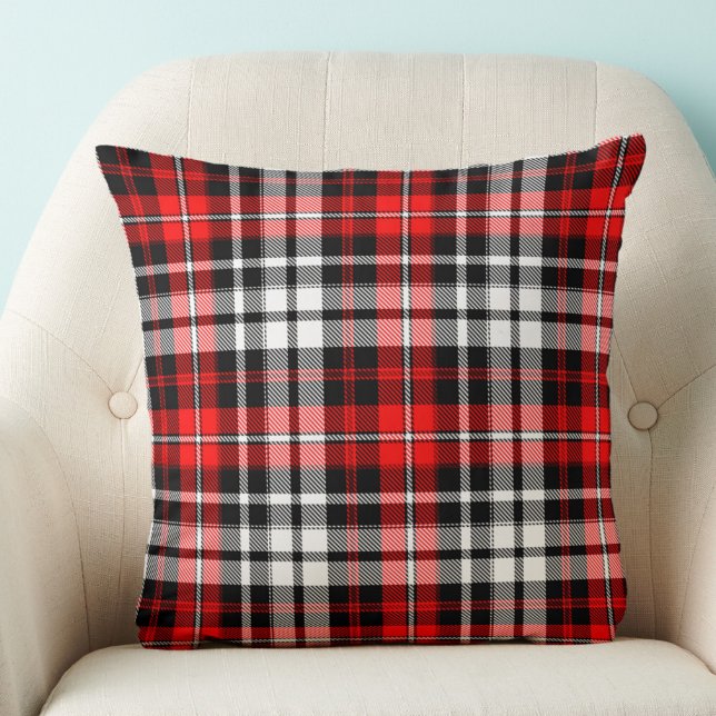 Red Black White Plaid Tartan Pattern Design  Throw Pillow (Creator Uploaded)