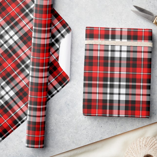 Red Black White Plaid Tartan Pattern Design  Wrapping Paper (Creator Uploaded)