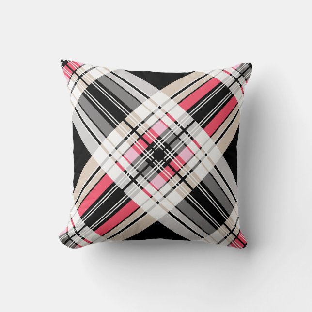 Red black white plaid throw pillow (Front)