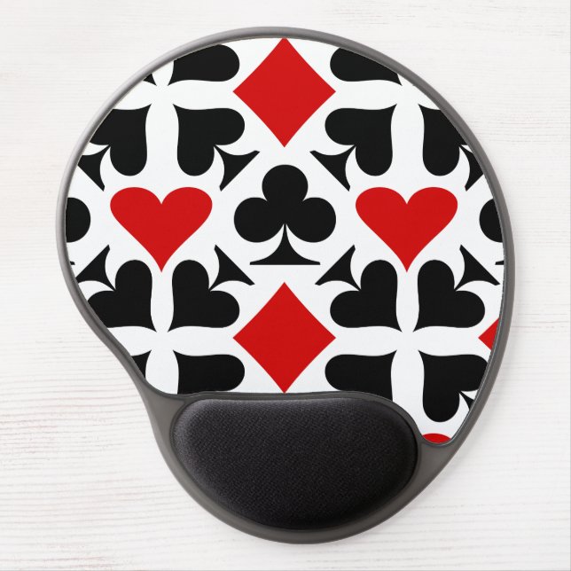 Red, Black & White Playing Card Symbols Pattern Gel Mouse Pad (Front)