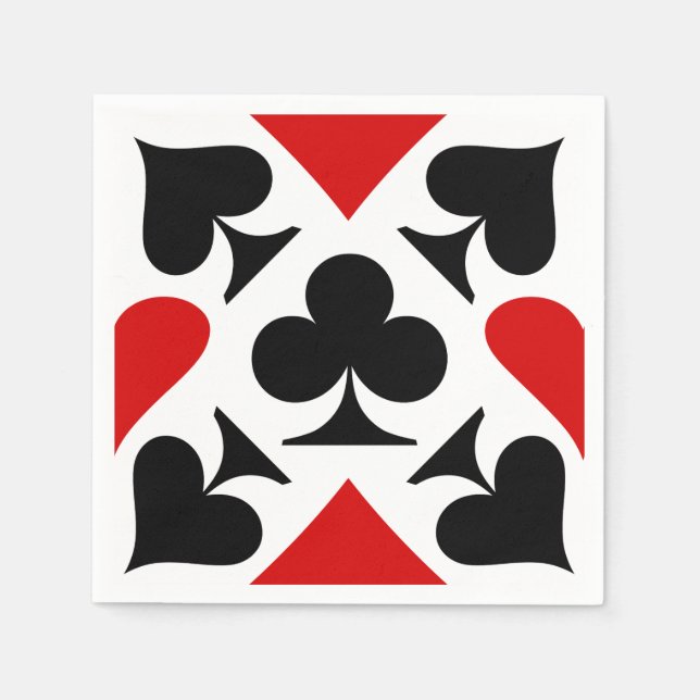Red, Black & White Playing Card Symbols Pattern Napkins (Front)