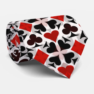 Red, Black & White Playing Card Symbols Pattern Neck Tie