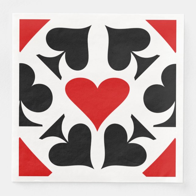 Red, Black & White Playing Card Symbols Pattern Paper Dinner Napkins (Front)