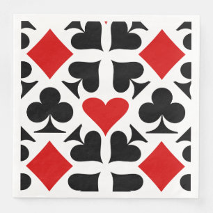 Red, Black & White Playing Card Symbols Pattern Paper Dinner Napkins
