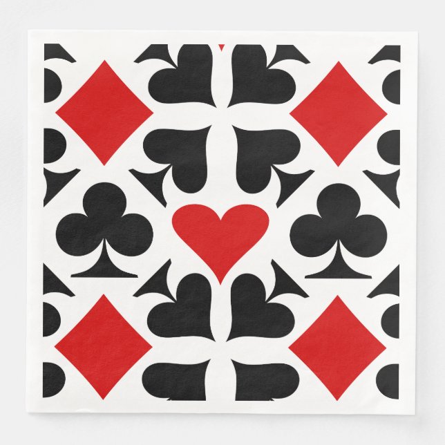 Red, Black & White Playing Card Symbols Pattern Paper Dinner Napkins (Front)