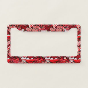 Red Black White Polka Dot Heart Valentine License Plate Frame