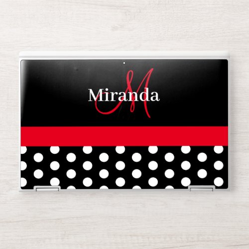 Red Black White Polka Dot Monogram HP Laptop Skin