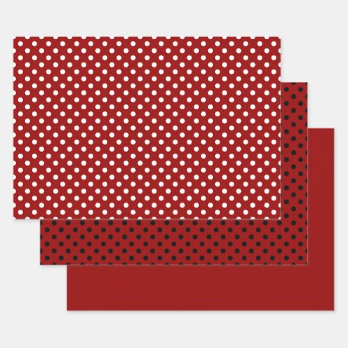 Red Black White Polka Dot Pattern Wrapping Paper Sheets