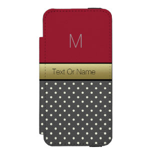 Red, Black, White Polka Dots, Gold Ribbon Monogram iPhone SE/5/5s Wallet Case