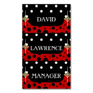 RED BLACK WHITE POLKA DOTS MODERN TRENDY MANAGER BUSINESS CARD MAGNET