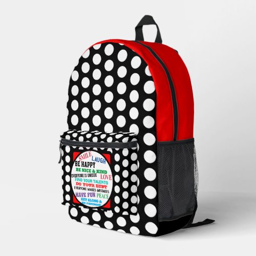 Red Black White Polka Dots Motivational Printed Backpack