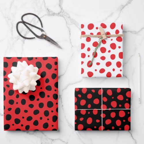 Red Black White Polka Dots Pattern Wrapping Paper Sheets