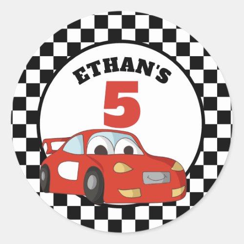 Red Black White Race Car Age Birthday Party Classic Round Sticker