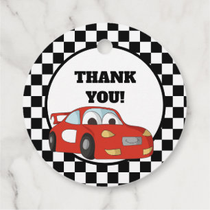 Red Black White Race Car Birthday Party  Favor Tags