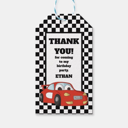 Red Black White Race Car Birthday Party Gift Tags