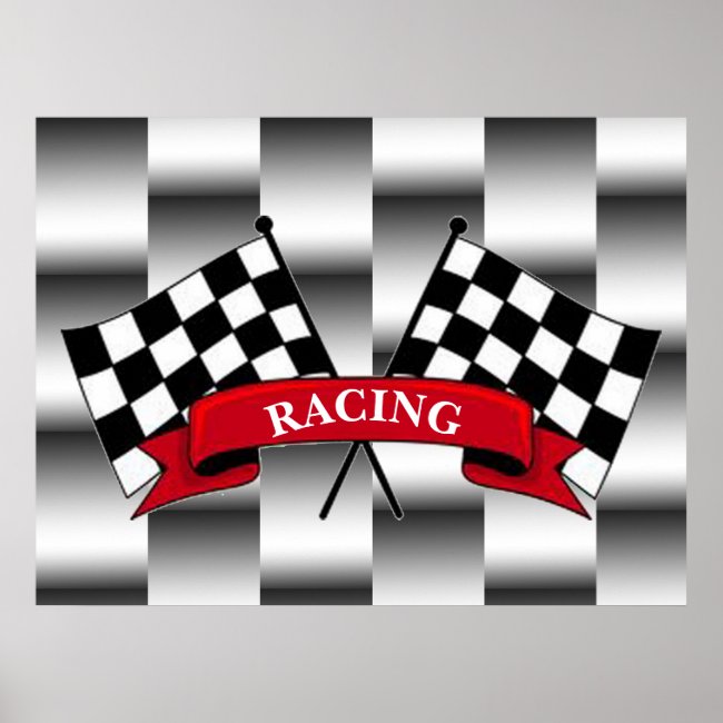 Red Black White Racing Flags Poster