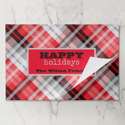 Red Black White Retro Classic Plaid Happy Holidays Paper Pad