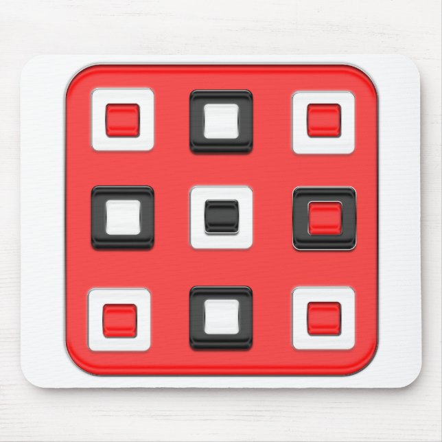 Red, black & white retro style squares mouse pad (Front)