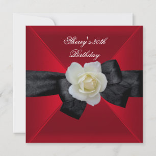 Red Black White Rose 30th Birthday Party Invitation