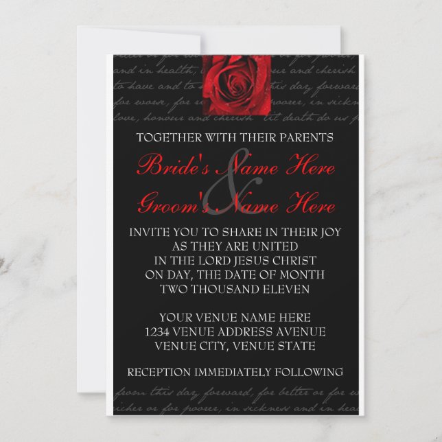 Red, Black, White, Rose Invitation (Front)
