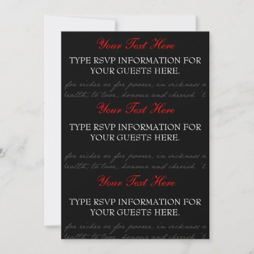Red, Black, White Rose RSVP cards Personalized Invitations