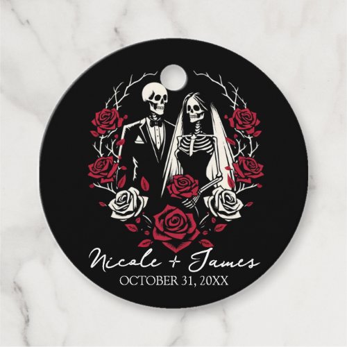 Red  Black White Roses Skeleton Couple Wedding  Favor Tags
