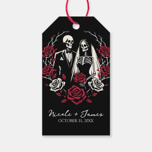 Red  Black White Roses Skeleton Couple Wedding  Gift Tags