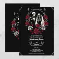 Red & Black White Roses Skeleton Couple Wedding