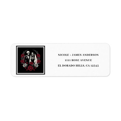 Red  Black White Roses Skeleton Couple Wedding  Label