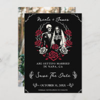 Red & Black White Roses Skeleton Save the Date