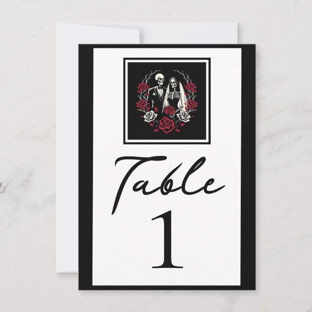 Red & Black White Roses Skeleton Table Number (Front)