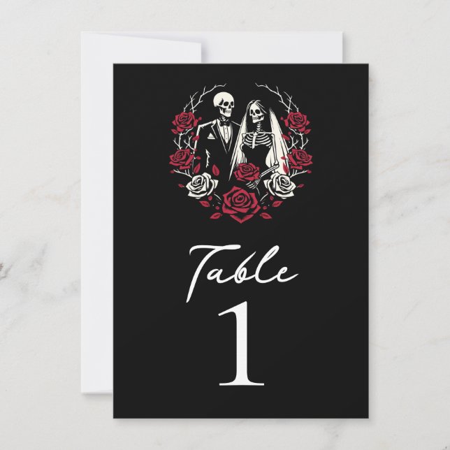 Red & Black White Roses Skeleton Table Number (Front)