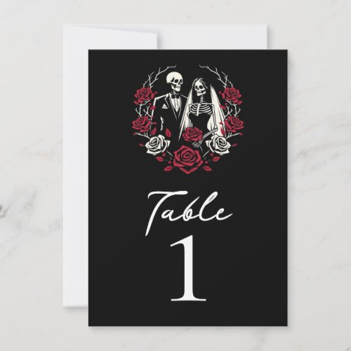 Red  Black White Roses Skeleton Table Number