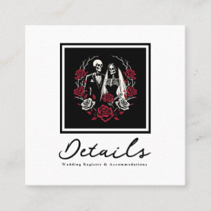 Red & Black White Roses Skeleton Wedding Details Square Business Card
