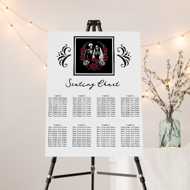 Red & Black White Roses Skeleton Wedding Seating  Foam Board (In Situ (Stand))
