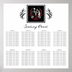 Red & Black White Roses Skeleton Wedding Seating  Poster