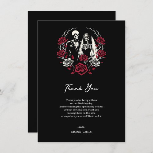 Red  Black White Roses Skeleton Wedding Thank You Invitation